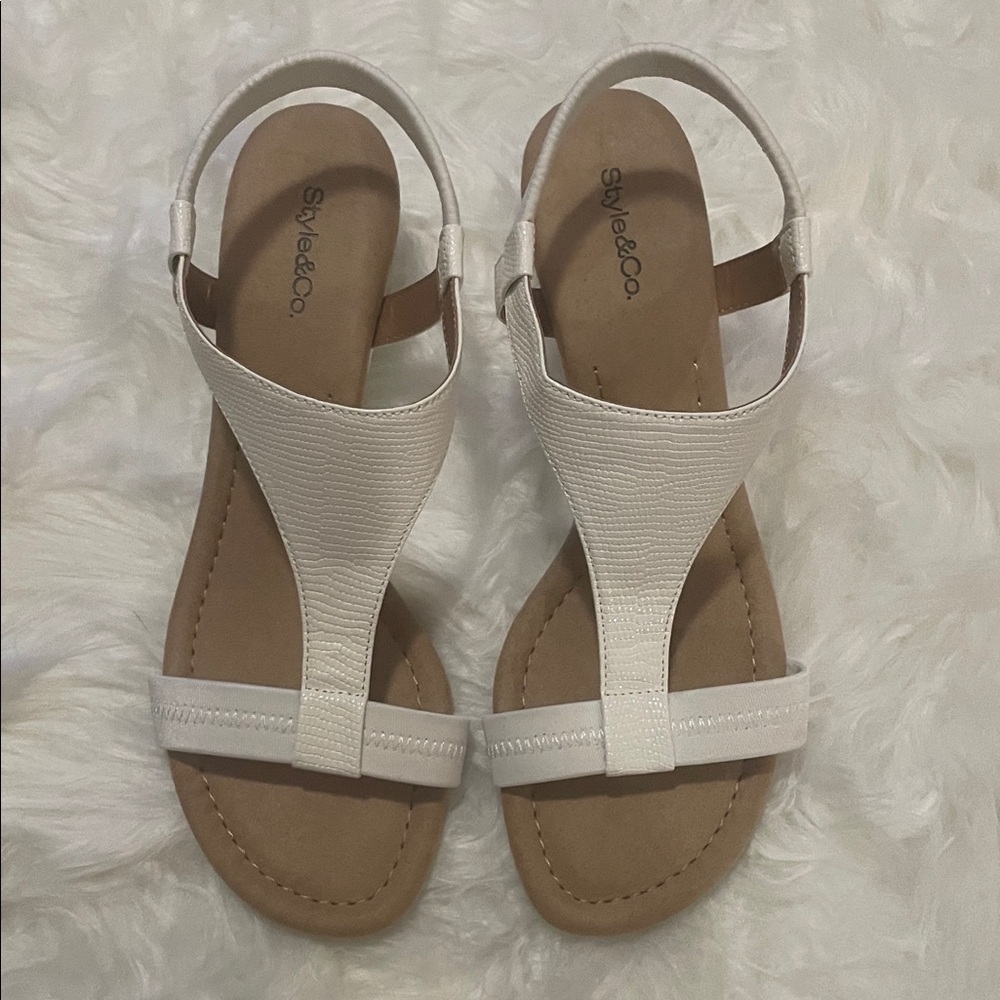 Style & Co. Women's White T-Strap Sandals